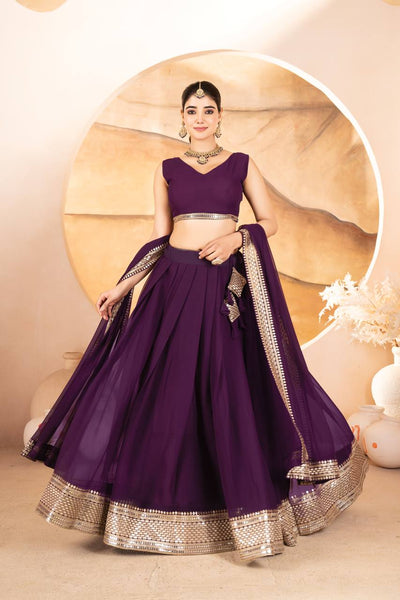 Avantini Women's Wine Faux Georgette With Embroidered Lehenga Choli Set - Distacart