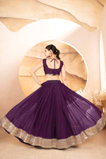 Thumbnail for Avantini Women's Wine Faux Georgette With Embroidered Lehenga Choli Set - Distacart