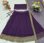 Thumbnail for Avantini Women's Wine Faux Georgette With Embroidered Lehenga Choli Set - Distacart