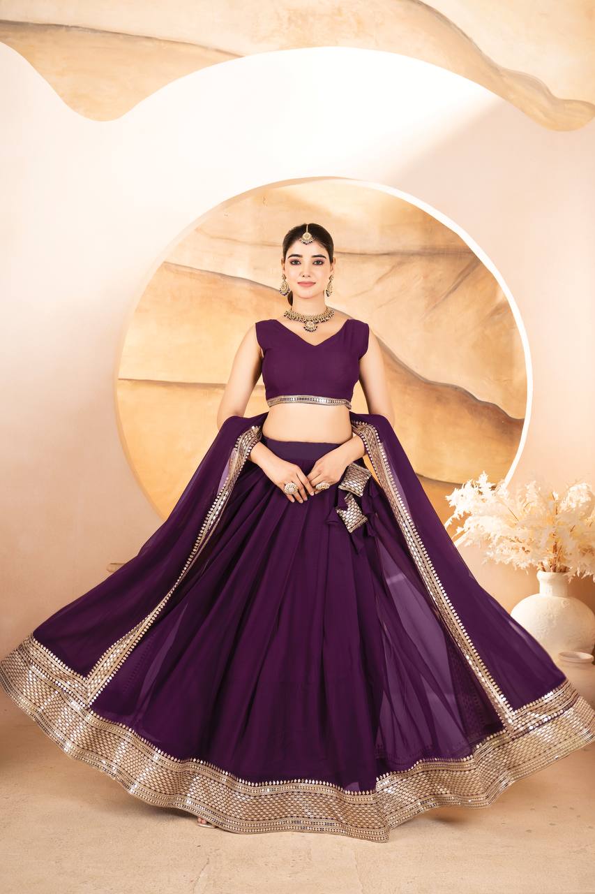 Avantini Women's Wine Faux Georgette With Embroidered Lehenga Choli Set - Distacart