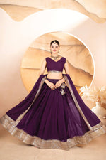 Thumbnail for Avantini Women's Wine Faux Georgette With Embroidered Lehenga Choli Set - Distacart
