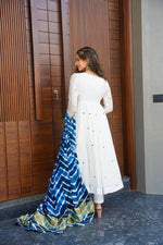 Thumbnail for Avantini Women's White Roman Cotton Embroidered Anarkali Kurta Pant With Dupatta - Distacart