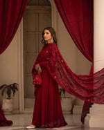 Thumbnail for Avantini Women's Maroon Roman Cotton Solid Anarkali Kurta Pant With Dupatta - Distacart