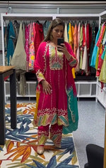 Thumbnail for Avantini Women's Pink Roman Cotton Embroidered Straight Kurta Pant With Dupatta - Distacart