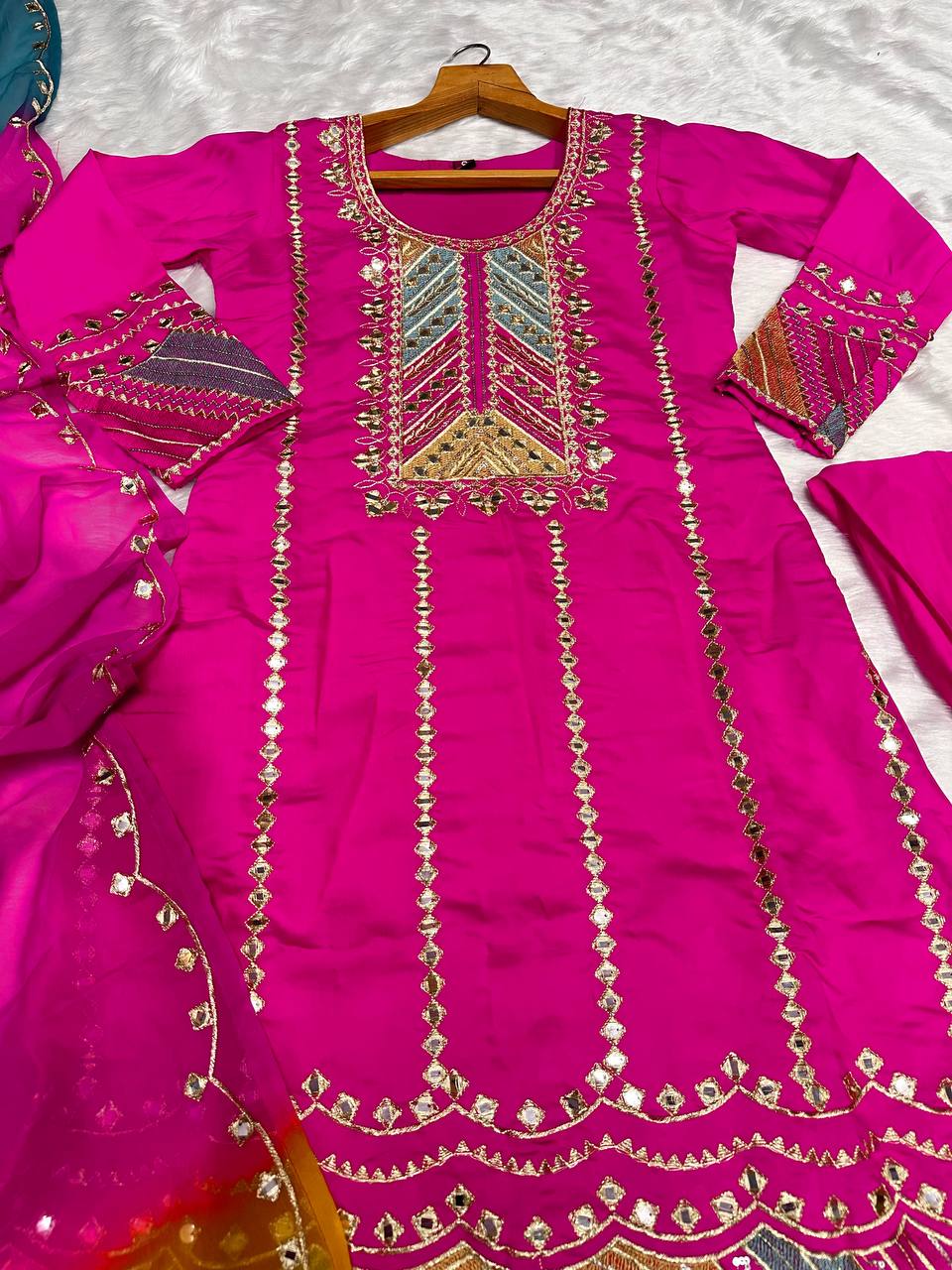 Avantini Women's Pink Roman Cotton Embroidered Straight Kurta Pant With Dupatta - Distacart