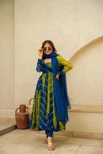 Thumbnail for Avantini Women's Blue Organza Digital Print Anarkali Kurta Pant With Dupatta - Distacart
