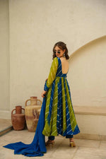 Thumbnail for Avantini Women's Blue Organza Digital Print Anarkali Kurta Pant With Dupatta - Distacart