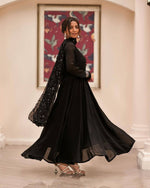 Thumbnail for Avantini Women's Black Roman Cotton Solid Anarkali Kurta Pant With Dupatta - Distacart