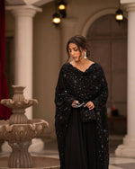 Thumbnail for Avantini Women's Black Roman Cotton Solid Anarkali Kurta Pant With Dupatta - Distacart