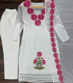 Thumbnail for Avantini Women's White Faux Georgette Embroidered Straight Kurta Pant With Dupatta - Distacart