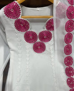 Thumbnail for Avantini Women's White Faux Georgette Embroidered Straight Kurta Pant With Dupatta - Distacart