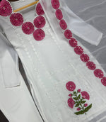 Thumbnail for Avantini Women's White Faux Georgette Embroidered Straight Kurta Pant With Dupatta - Distacart