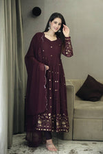 Thumbnail for Avantini Women's Purple Faux Georgette Embroidered Anarkali Kurta Pant With Dupatta - Distacart