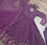 Thumbnail for Avantini Women's Purple Faux Georgette Embroidered Anarkali Kurta Pant With Dupatta - Distacart