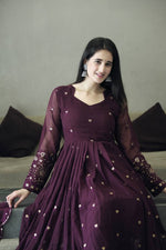 Thumbnail for Avantini Women's Purple Faux Georgette Embroidered Anarkali Kurta Pant With Dupatta - Distacart