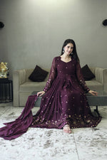 Thumbnail for Avantini Women's Purple Faux Georgette Embroidered Anarkali Kurta Pant With Dupatta - Distacart