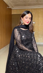 Thumbnail for Avantini Women's Black Faux Georgette Embroidered Anarkali Kurta Sharara With Dupatta - Distacart