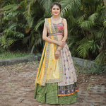 Thumbnail for Malishka Export Bandhej Patola Foil Print Lahenga Choli Set - White-Mehendi - Distacart