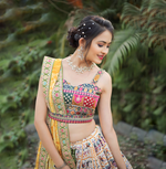 Thumbnail for Malishka Export Bandhej Patola Foil Print Lahenga Choli Set - White-Mehendi - Distacart