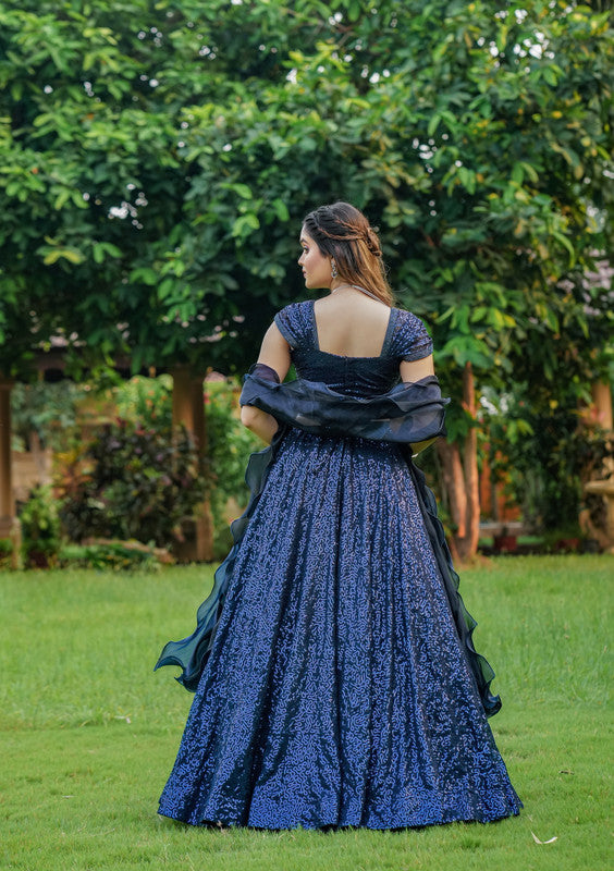 Malishka Export Georgette With Embroidery Lehenga Choli Set - Navy Blue - Distacart