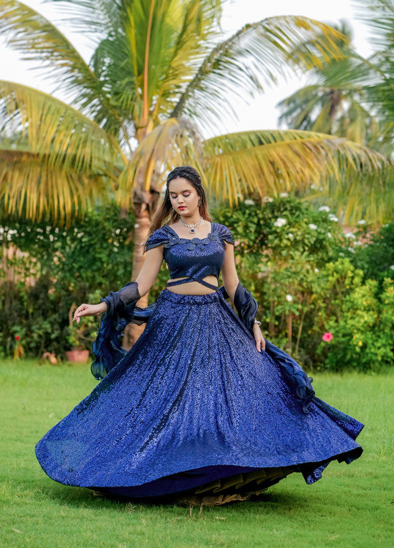 Malishka Export Georgette With Embroidery Lehenga Choli Set - Navy Blue - Distacart