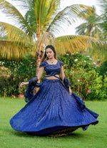 Thumbnail for Malishka Export Georgette With Embroidery Lehenga Choli Set - Navy Blue - Distacart