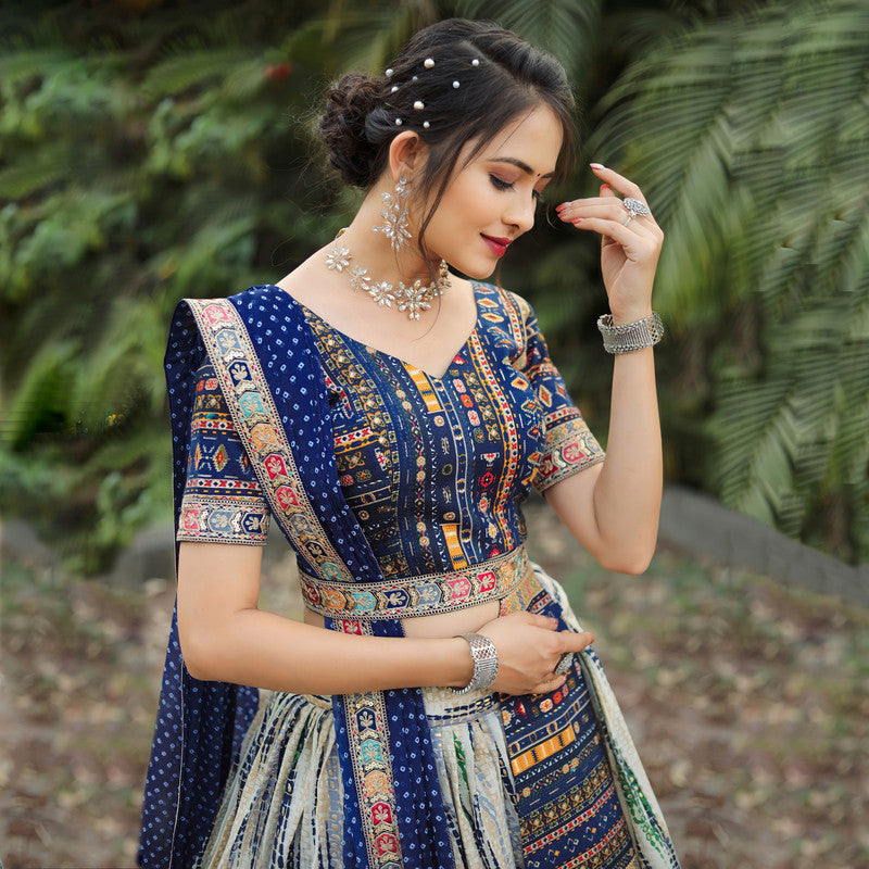 Malishka Export Cotton With Digital Print Lehenga Choli Set - Royal Blue - Distacart