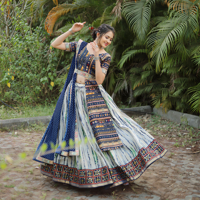 Malishka Export Cotton With Digital Print Lehenga Choli Set - Royal Blue - Distacart