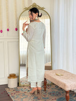 Thumbnail for Avantini Women's White Viscose Chanderi Embroidered Straight Kurta Pant With Dupatta - Distacart