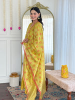 Thumbnail for Avantini Women's Yellow Viscose Chanderi Embroidered Straight Kurta Pant With Dupatta - Distacart