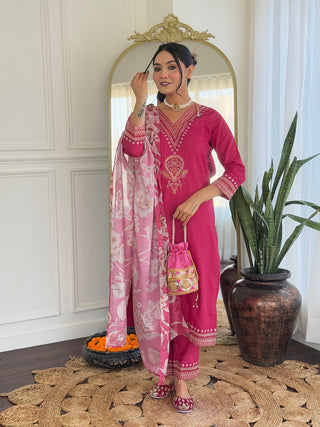 Avantini Women's Rani Viscose Rayon Embroidered Straight Kurta Pant With Dupatta - Distacart