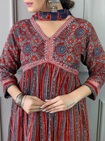 Thumbnail for Malishka Women Embroidered Cotton Kurta Pant Set With Digital Print Dupata - Maroon - Distacart