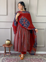 Thumbnail for Malishka Women Embroidered Cotton Kurta Pant Set With Digital Print Dupata - Maroon - Distacart