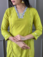 Thumbnail for Malishka Women's Viscose Embroidered Straight Kurta with Pant And Silk Printed Dupatta Set - Lemon