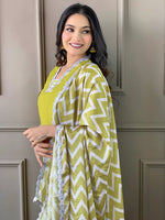 Thumbnail for Malishka Women's Viscose Embroidered Straight Kurta with Pant And Silk Printed Dupatta Set - Lemon