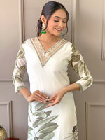 Thumbnail for Malishka Women Embroidered French Crepe with Cotton Lining Kurta Pant Set With Dupata - White - Distacart