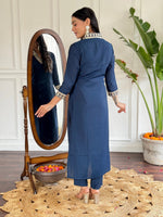 Thumbnail for Avantini Women's Blue Viscose Silk Embroidered Straight Kurta Pant With Dupatta - Distacart
