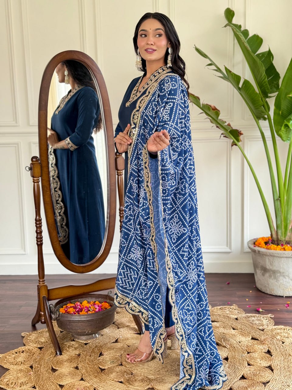 Avantini Women's Blue Viscose Silk Embroidered Straight Kurta Pant With Dupatta - Distacart