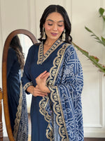 Thumbnail for Avantini Women's Blue Viscose Silk Embroidered Straight Kurta Pant With Dupatta - Distacart