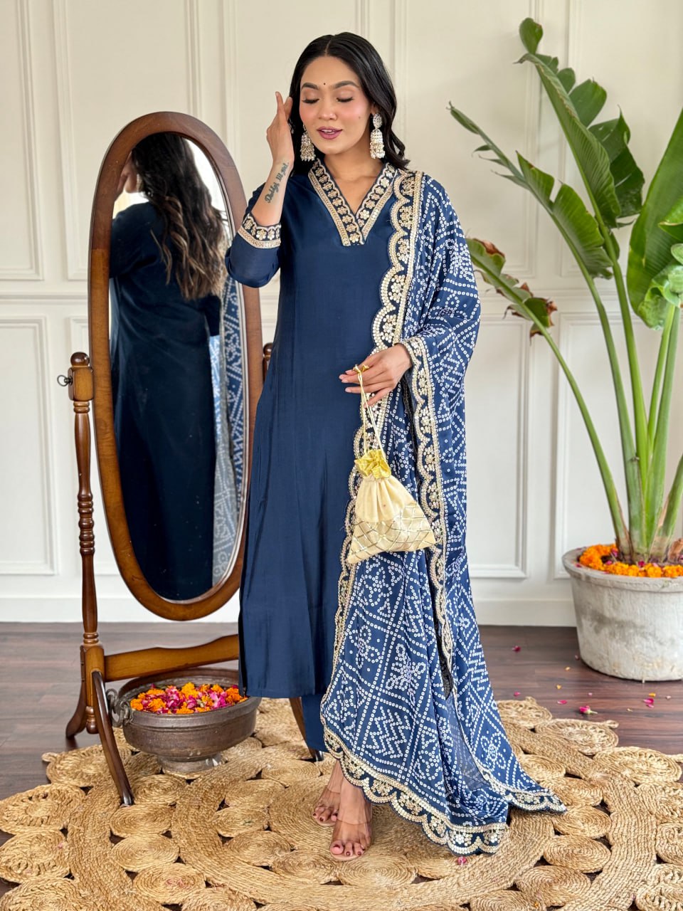Avantini Women's Blue Viscose Silk Embroidered Straight Kurta Pant With Dupatta - Distacart
