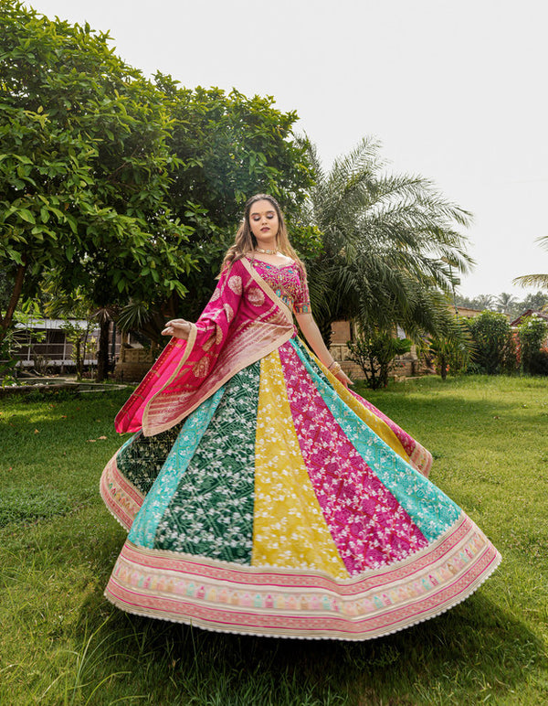 Malishka Export Satin With Heavy Embroidery Sequence Lehenga Choli Set - Multi - Distacart