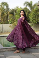 Thumbnail for Malishka Women's Wine Georgette Digital Print Anarkali Kurta Pant With Dupatta - Distacart