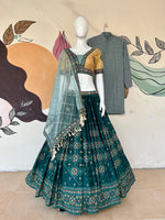 Thumbnail for Malishka Export Aqua Green Chinon With Embroidery Lehenga Choli Set - Rama - Distacart