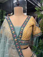Thumbnail for Malishka Export Aqua Green Chinon With Embroidery Lehenga Choli Set - Rama - Distacart