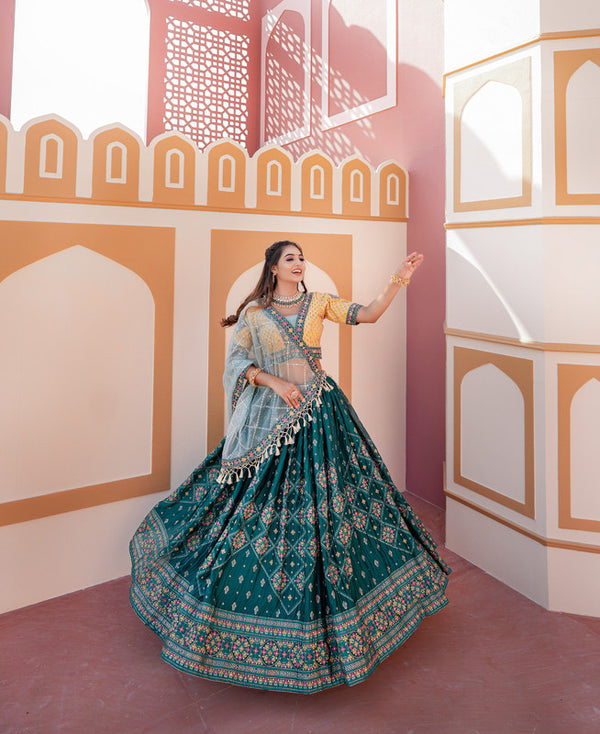 Malishka Export Chinon With Embroidery Lehenga Choli Set - Rama - Distacart