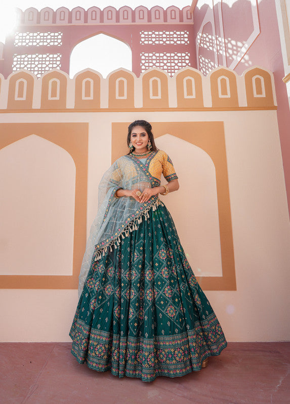 Malishka Export Chinon With Embroidery Lehenga Choli Set - Rama - Distacart