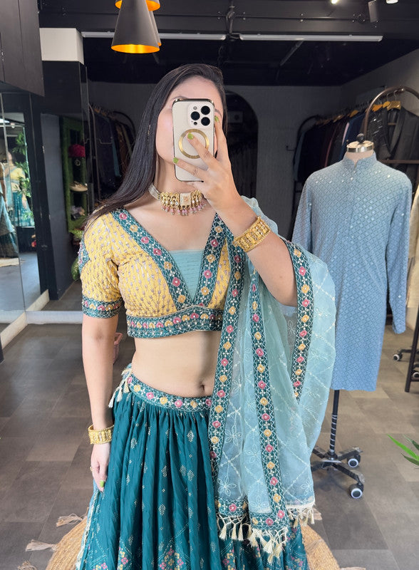 Malishka Export Chinon With Embroidery Lehenga Choli Set - Rama - Distacart