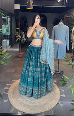 Thumbnail for Malishka Export Chinon With Embroidery Lehenga Choli Set - Rama - Distacart