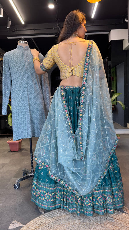 Malishka Export Chinon With Embroidery Lehenga Choli Set - Rama - Distacart