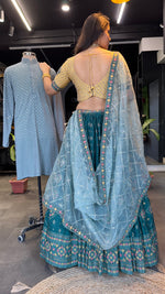 Thumbnail for Malishka Export Chinon With Embroidery Lehenga Choli Set - Rama - Distacart